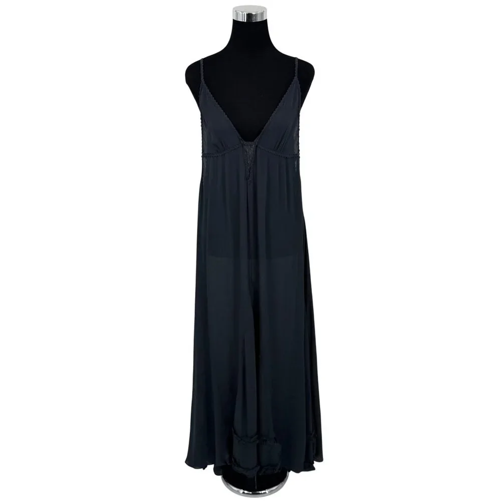 RARE Vtg NWT Free People Gray Lace Crochet Maxi Slip Dress | Whimsigoth Boho M - Picture 15 of 16